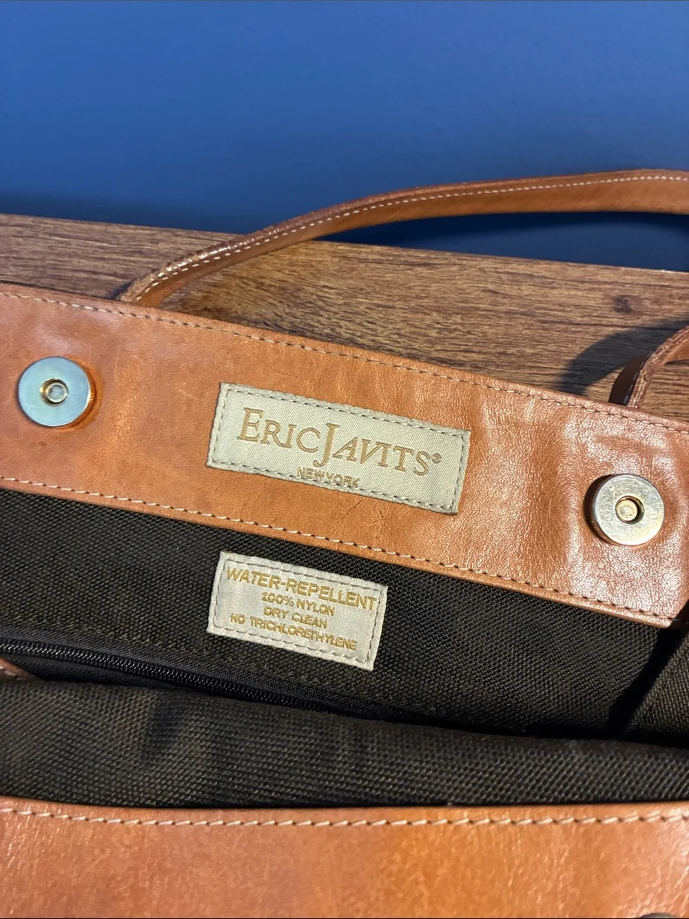 Eric Javits Canvas Tote Bag with Leather Trim - Picture 4 of 9
